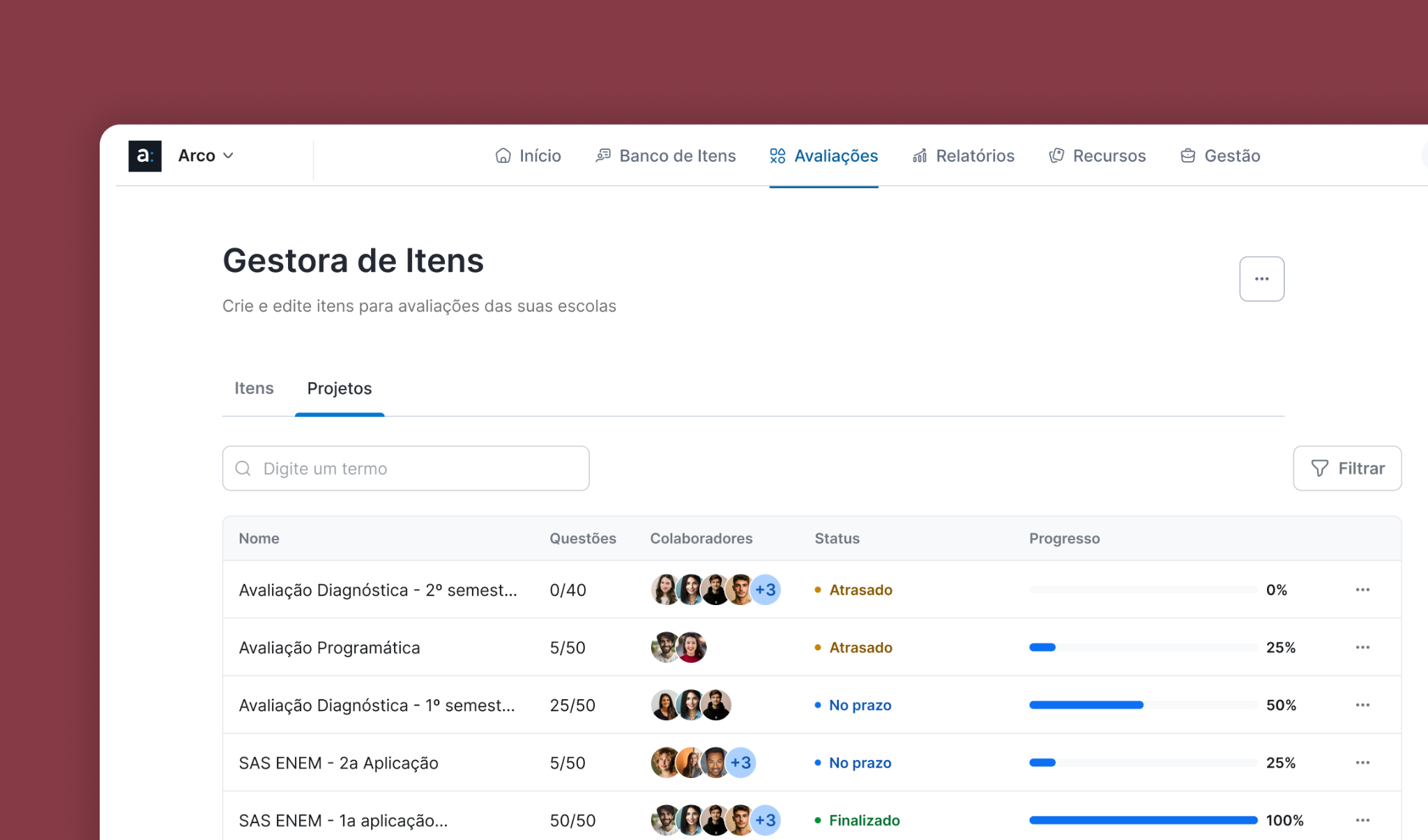 Project homepage with collaborators, status, and production progress