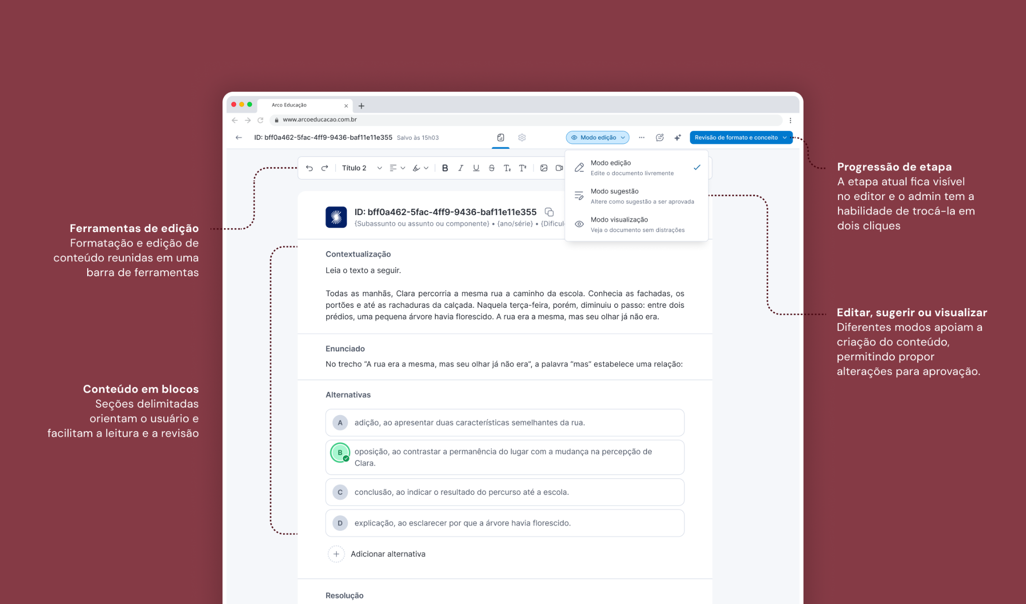 Question workspace with annotated workflow and key actions